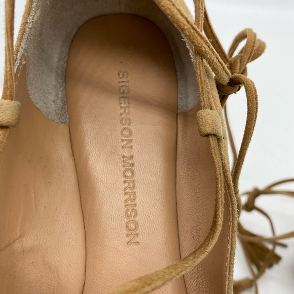 Sigerson Morrison Gladiator Lace Up Suede Point Toe Flats Brown Womens Size 7 B - Picture 11 of 13